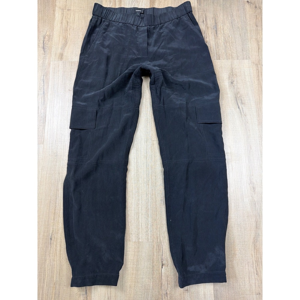 Theory Hamtana Summer Silk Cargo Joggers Black Tapered Pants G0402220 Womens S